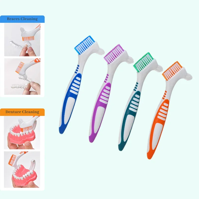 

Dental Denture Cleaning Brush Dual Heads Gum Cleaner for Multi-Layered Bristles False Teeth Brush Antibacterial Oral Cleaning
