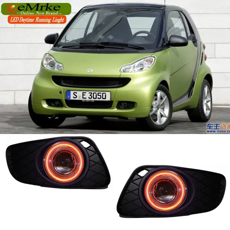 Противотуманные фары EEMRKE для Smart Fortwo Forfour W451, светодиодные дневные ходовые огни «ангельские глазки», дневные фонари с галогенной лампой H11 55 Вт