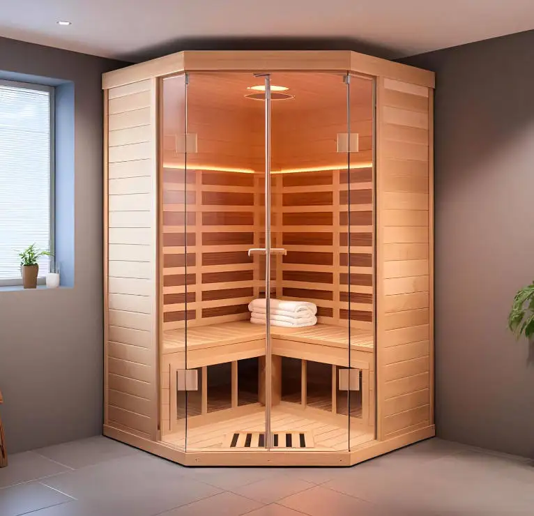 1-2 Person Indoor Corner Wooden Saunas Full Spectrum Infrared Steam Sauna Room