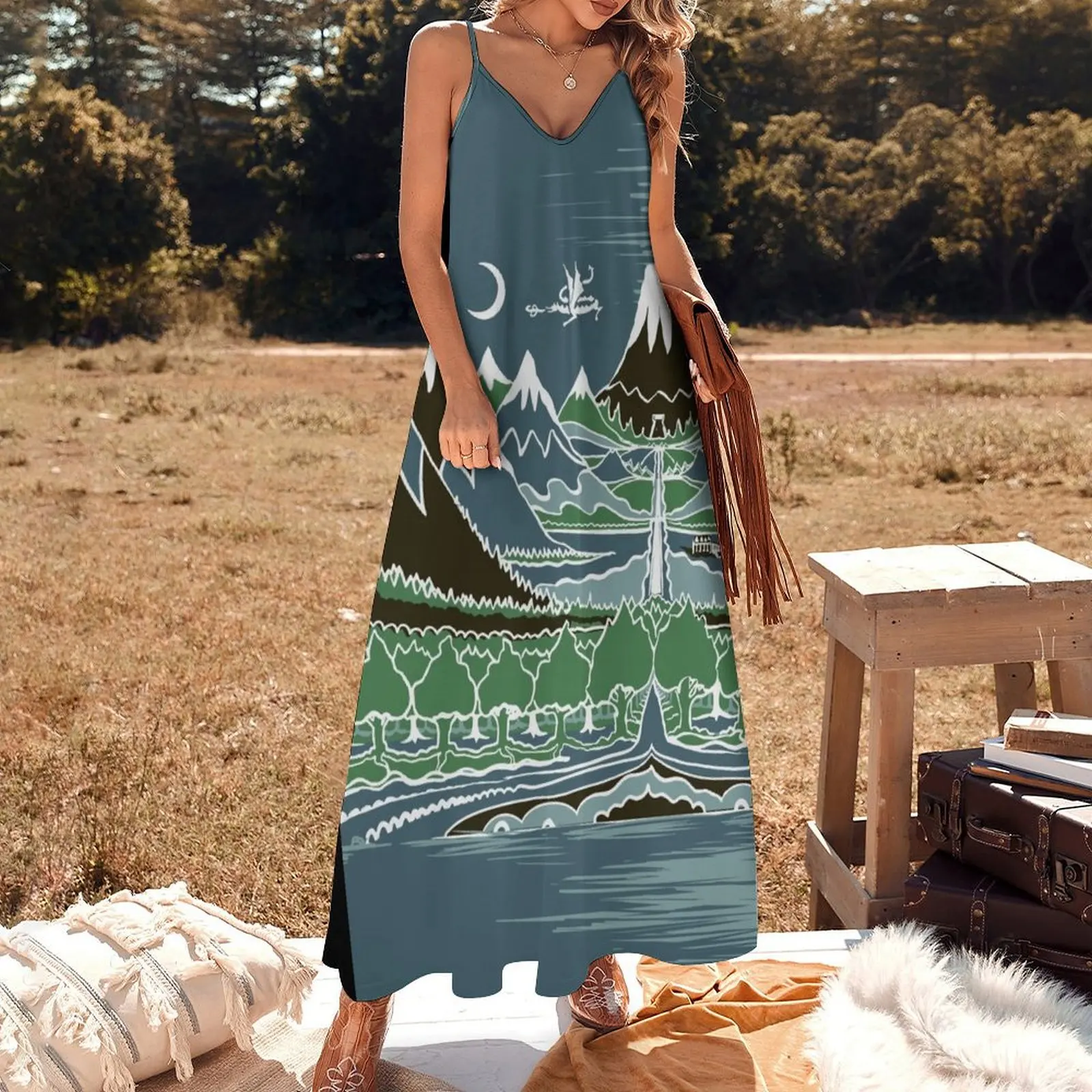 Forest mountain path in the style of J.R.R.Tolkien Sleeveless Dress summer dress women 2024 summer dresses for women 2024 Dress