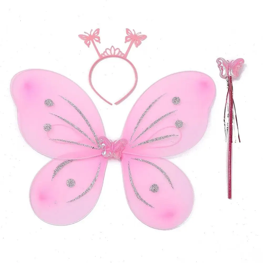 1pcs Fairy-Wings Wings with Magic Wand Headband Angel Wings Costume Dress Up Kindergarten Role Play-Props for Girls ﻿