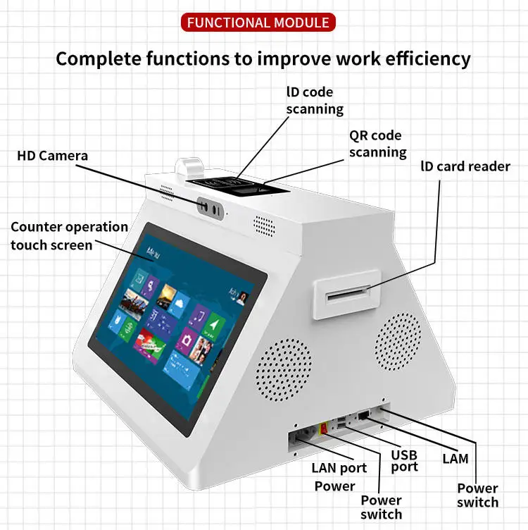 Customized New Self-Service Check-In Counter for Hotels Dual-Lens Camera Touch Screen SSD Storage for Catering Use PC Compatible