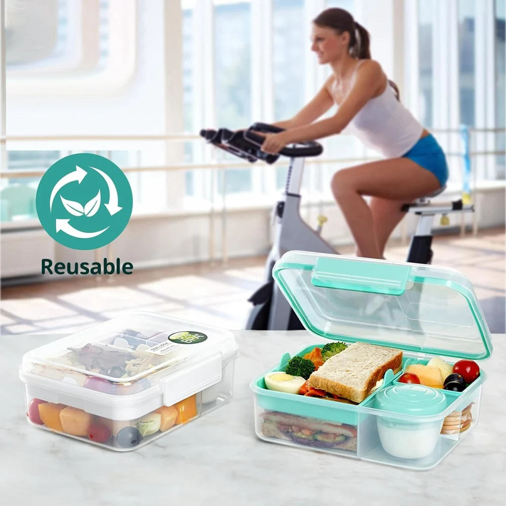 Meal Prep Containers Reusable, Snackle Box Container Bento Box Adult, Bento Lunch Box with 2 Removable Trays BJADD