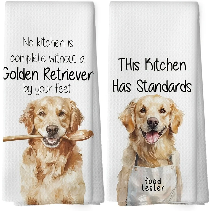 Cleaning Cloth 2PCS kitchen towel, 1/2pc golden retriever dishwashing towel, perfect gift for dog lovers