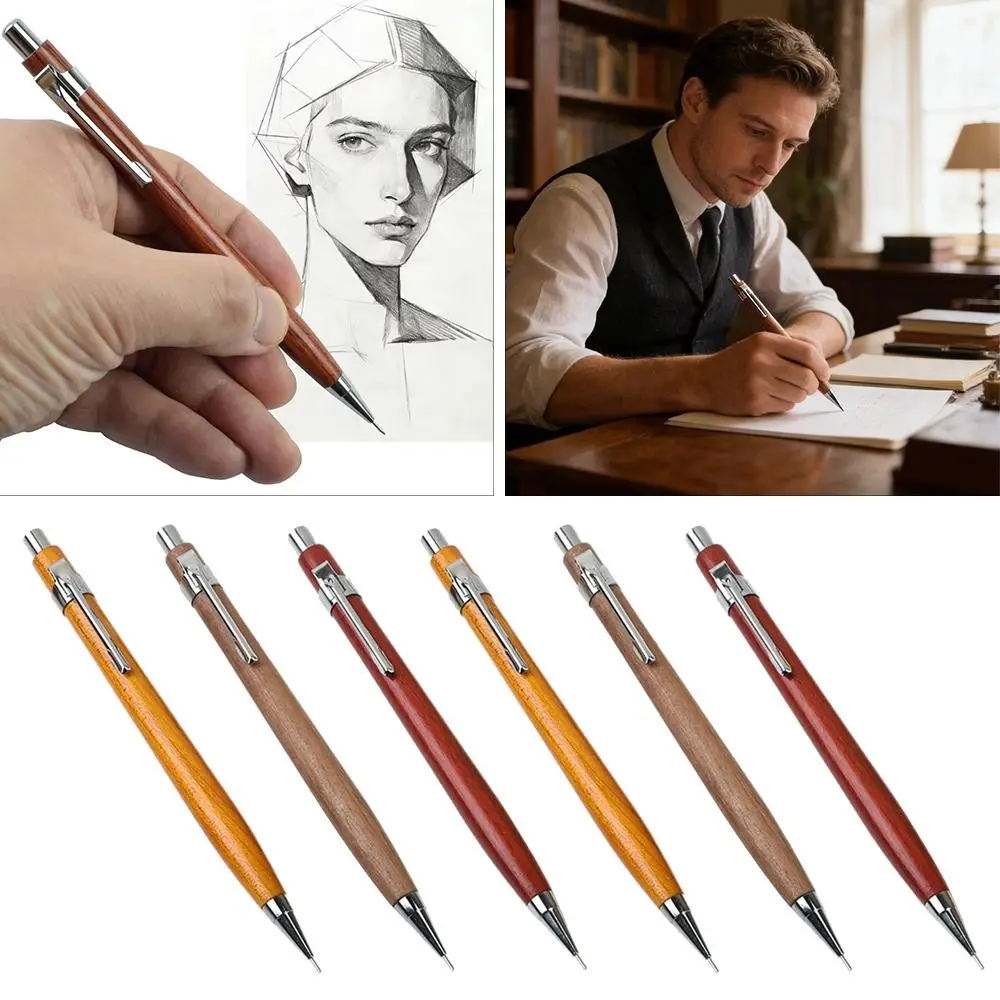 

New Wooden Mechanical Pencil 0.5mm Comfortable Grip Automatic Pencil Propelling Pencil School Office