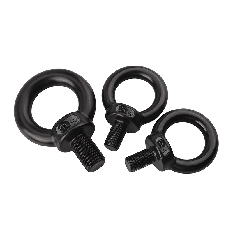 Tornillos de ojo de elevación marina, Perno de anillo de acero inoxidable 304 negro, M3, M4, M5, M8, M10, M12, M14, M16, M18, M20, M24