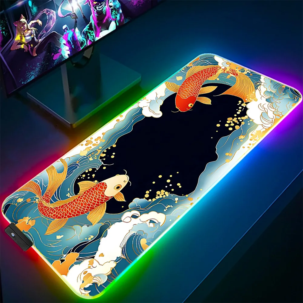 

Lotus Pond Koi Mouse Pad RGB LED Light Non-Slip Rubber Base Waterproof Office PC Home Desk-Mat USB Large Game
