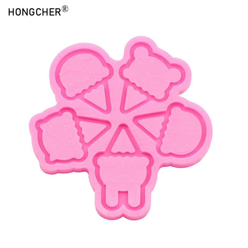 Shiny mirror cartoon animal ice cream shape silicone mold DIY epoxy resin jewelry earrings necklace accessories drip molds