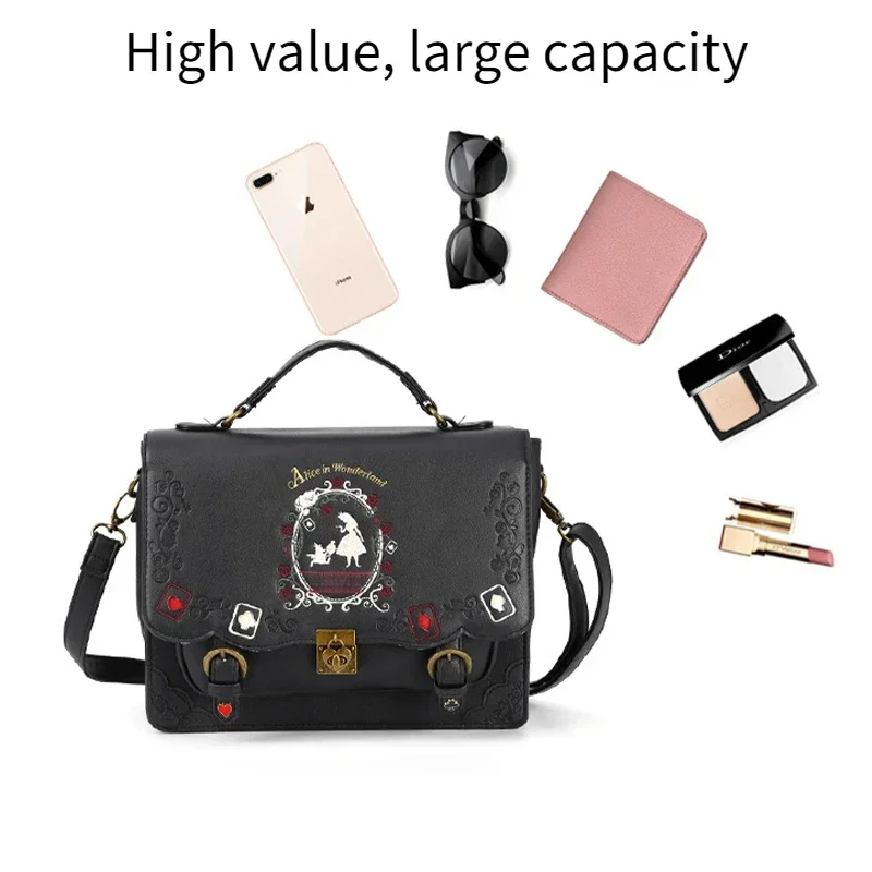 Original Disney Alice In Wonderland PU Shoulder Bag Cartoon Cute Alice Kingsleigh Lolita Handbag Woman\'s Crossbody Bags Gifts