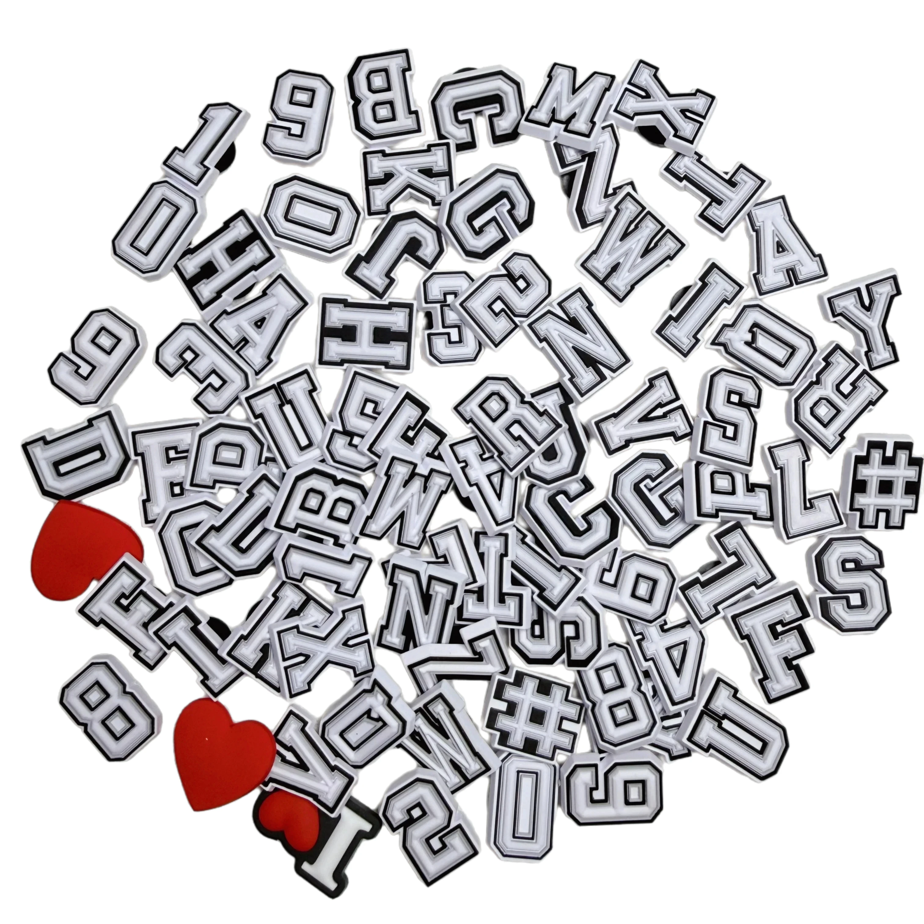 Random 10/30/50/100Pcs White Letters Pvc Shoe Charms Pins Bubble Slides Clogs Sandals Garden Shoe Accessories Buckle Decoration