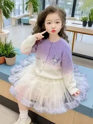 Sanrio Kuromi Cardigan Skirt Girls Spring and Autumn Kawaii New Style Clothes Autumn Clothes Girls Birthday Skirt Suit Skirt