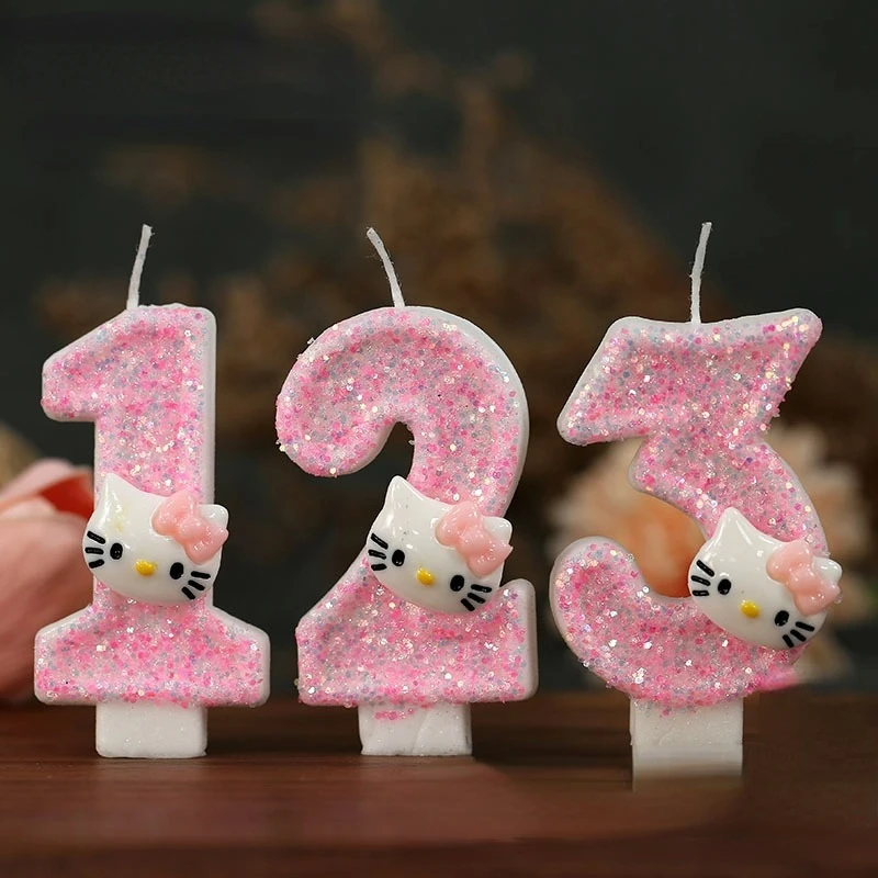 0-9 MINISO HelloKitty Fun Digital Candles Creative Cartoon Pattern Party Atmosphere Decoration Supplies Birthday Cake Accessorie