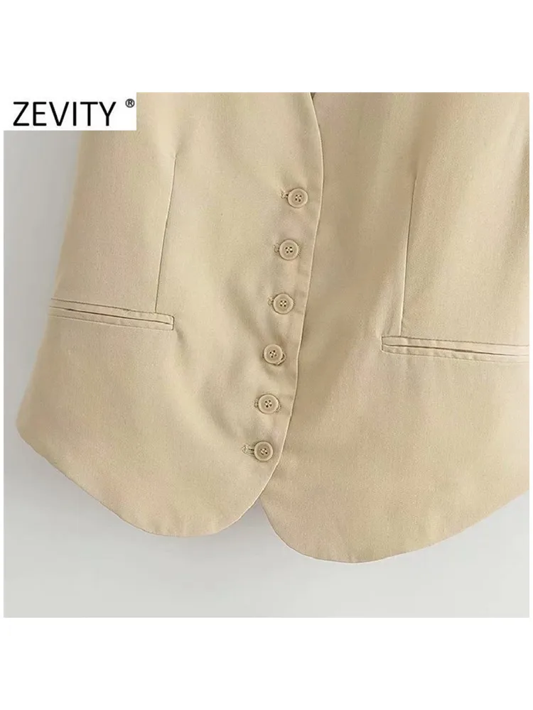 Zevity 2021 Women Fashion Single Breasted Sleeveless Slim Vest Jacket Ladies Business Casual WaistCoat Chic Poplular Tops CT707