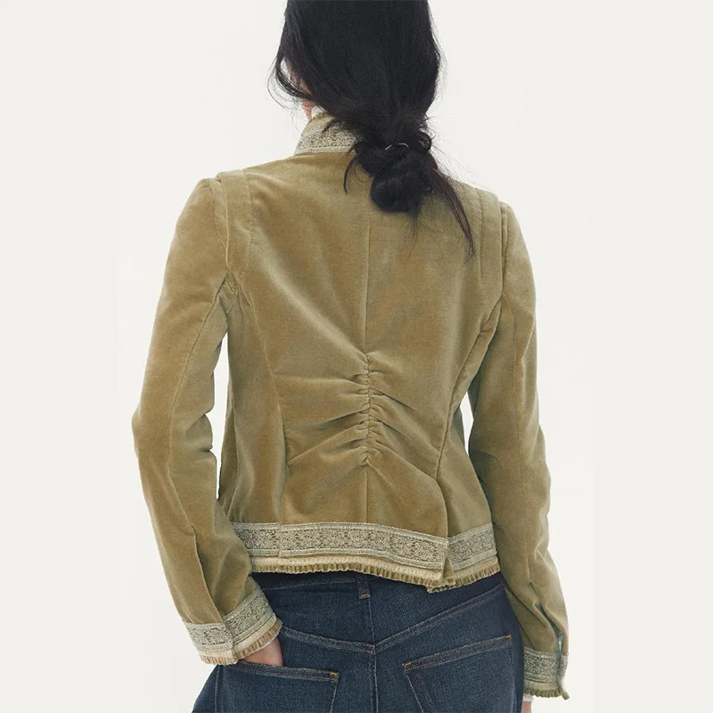 سترة جيب رقعة كلاسيكية من الدانتيل أنيقة عصرية للمصممين الرجعية ملابس خارجية نسائية للخريف بوهو ملابس خروج دافئة #4