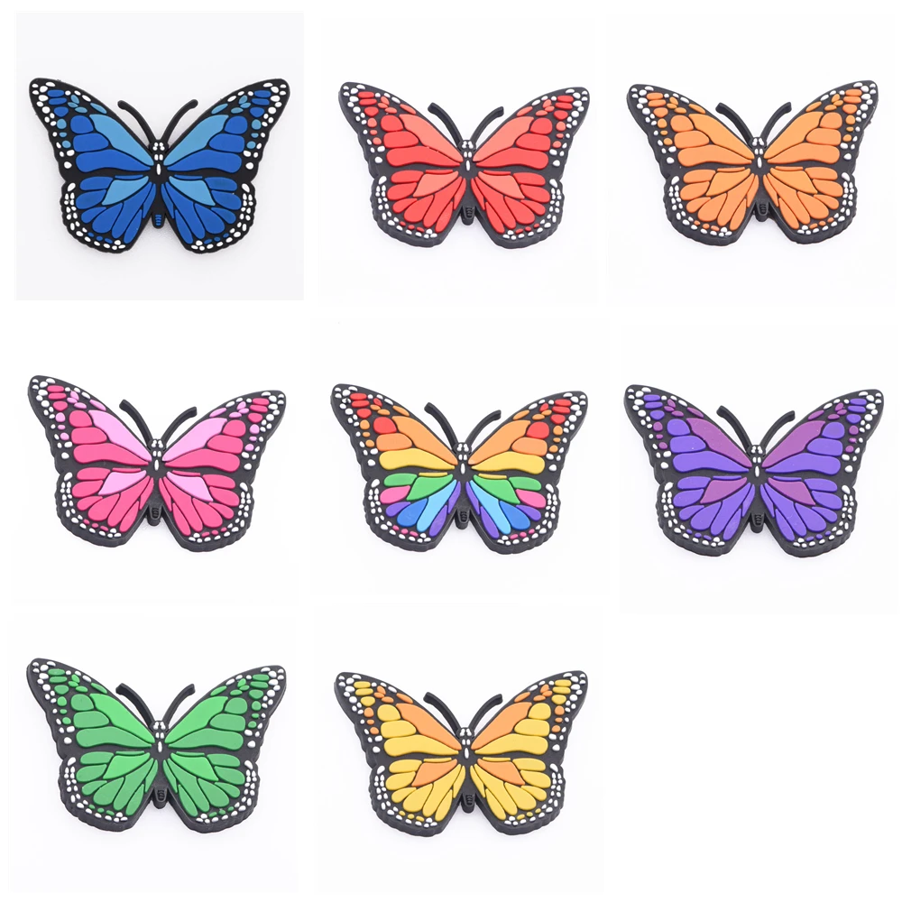 1 Pcs Colorful Butterfly Shoe Charms PVC Shoe Decoration for Clogs Snadals Wristband Accessories Kids Birthday Party Gifts