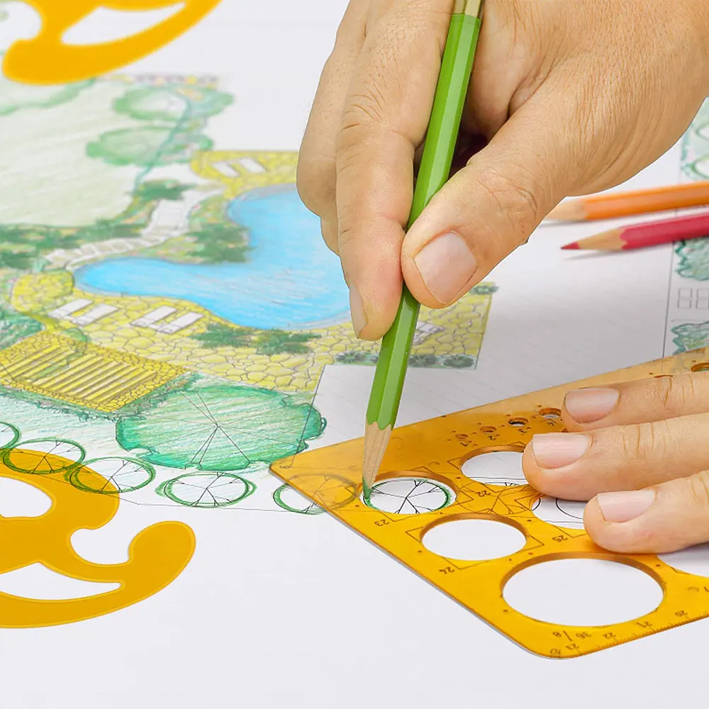 9 عبوات من الإستنسل المعماري، استنسل رسم فني، مجموعة مسطرة ومنحنى فرنسي، استنسل رسم مكتبي للطلاب