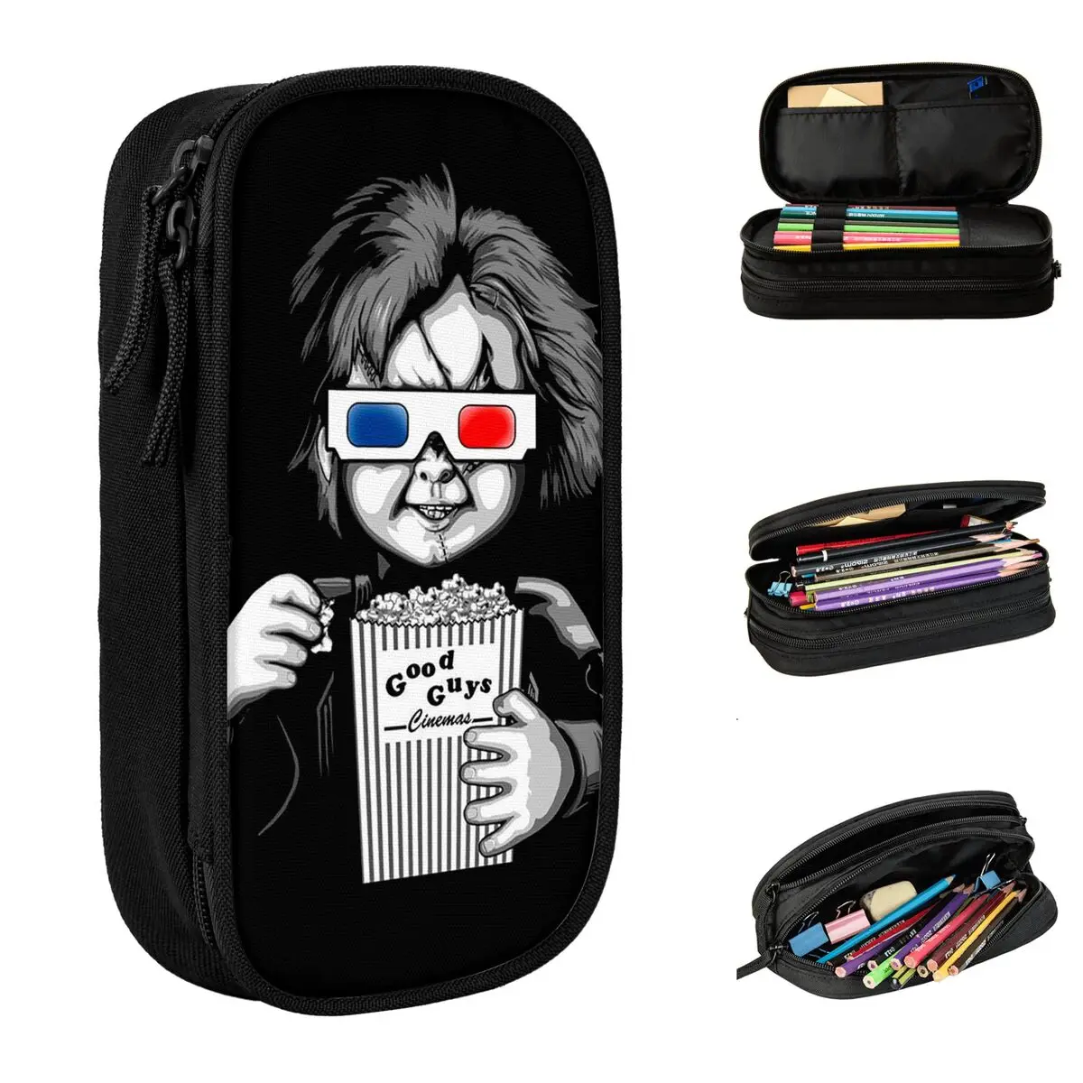 Large Capacity Pen Box Seed Of Chucky Good Guys Office Supplies Double Layer Pencilcase Women Make Up Bag Perfect Gifts