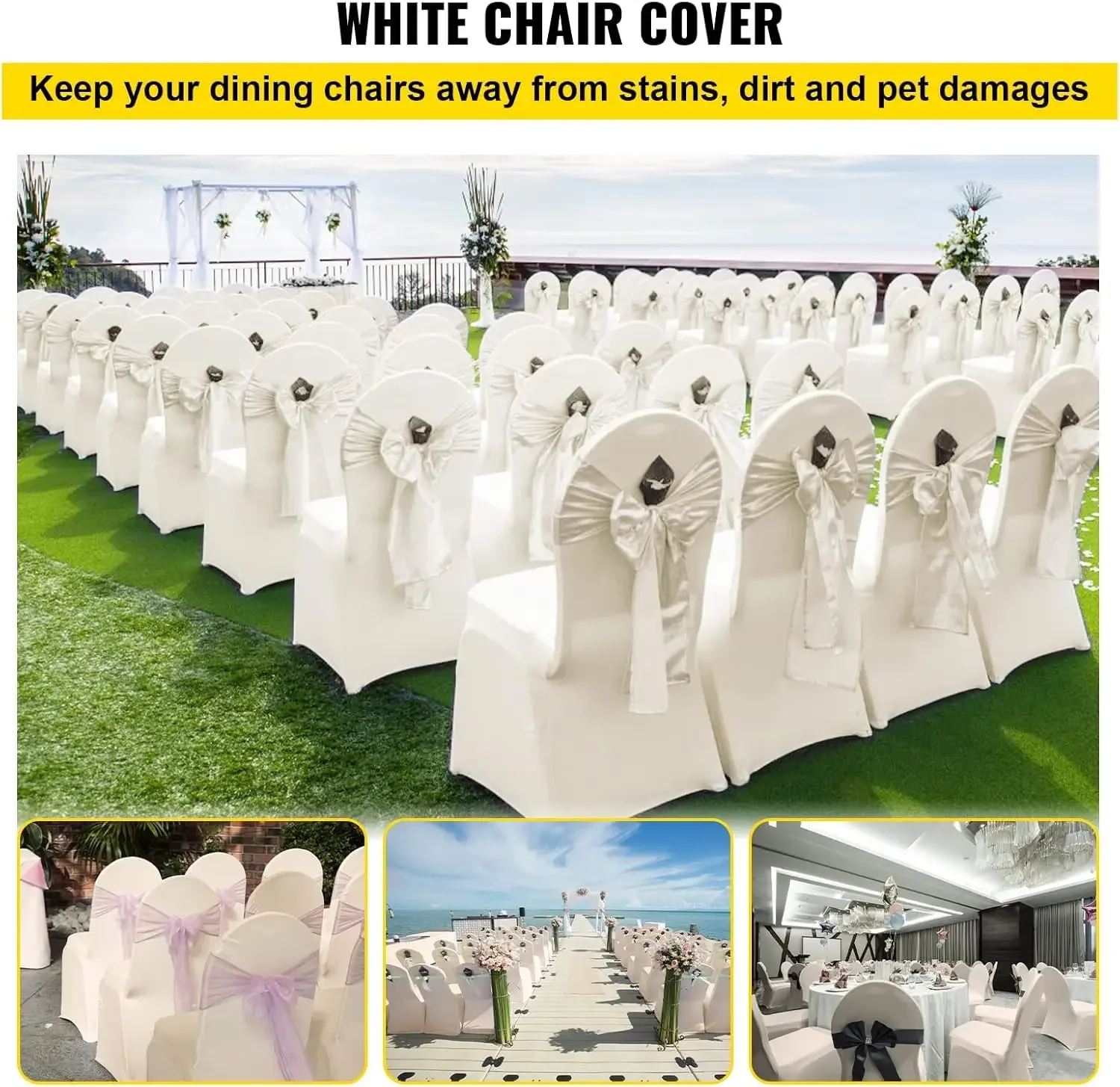 100 PCS Ivory Chair Covers Polyester Spandex Chair Cover Stretch Slipcovers for Wedding Party Dining Banquet Chair Flat-Front Co