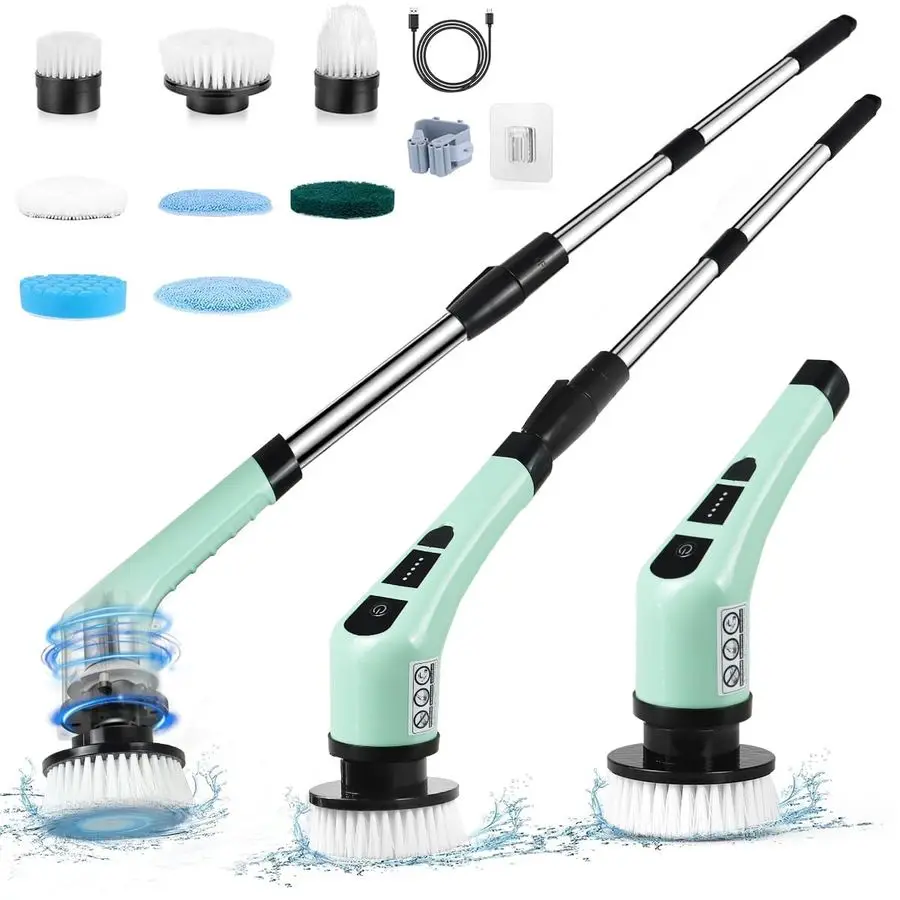 

Spin Scrubber,Cordless Cleaning Brush Spin Scrubber,Power Scrubber 2 Adjustable Speeds,7 Replaceable Brush Heads Green