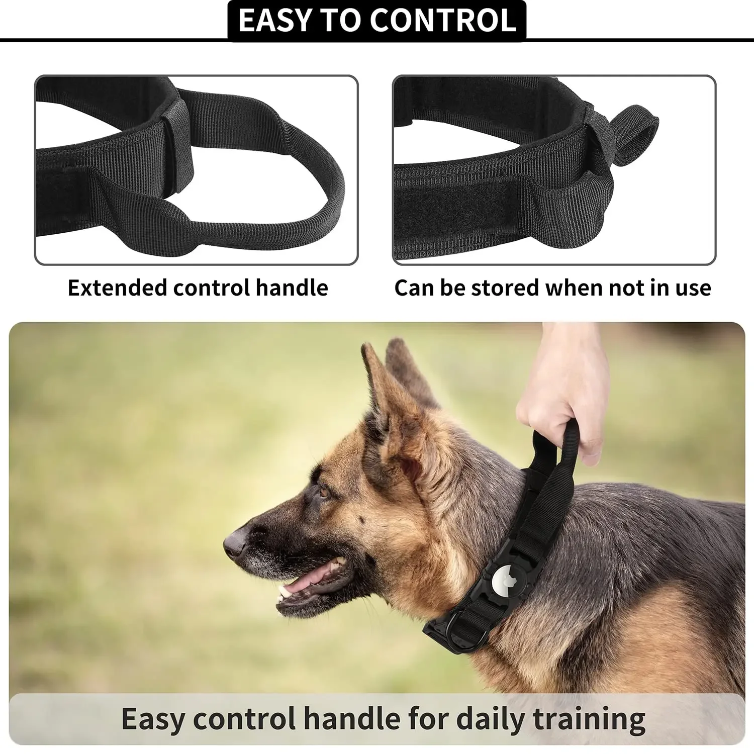 Verstellbar mit AirTag-Halterung, taktisches Hundehalsband, bequem gepolstert und Griff, Metallschnalle, GPS-Halsband für mittelgroße und große Hunde – Detail 12