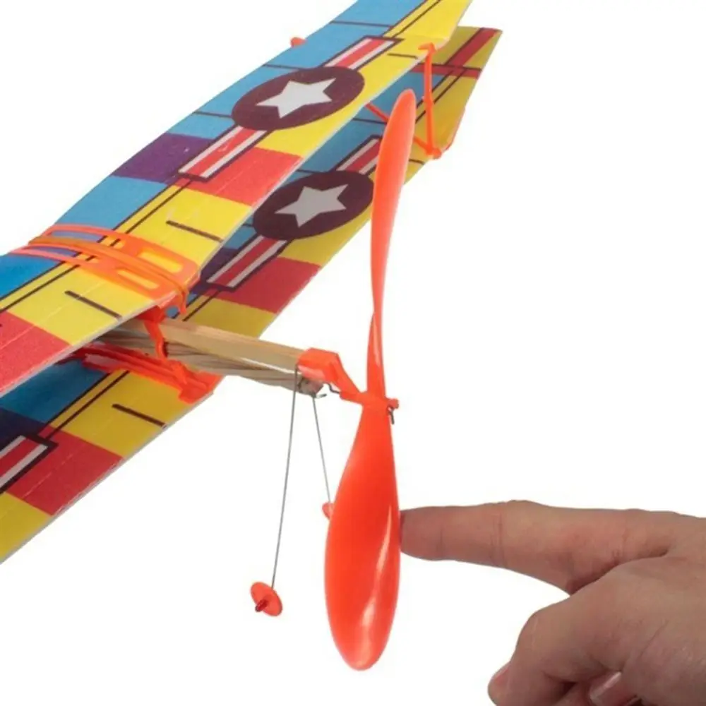 Novidade Plástico Planador Powered Plane, DIY Assembleia Modelo, Rubber Band Avião