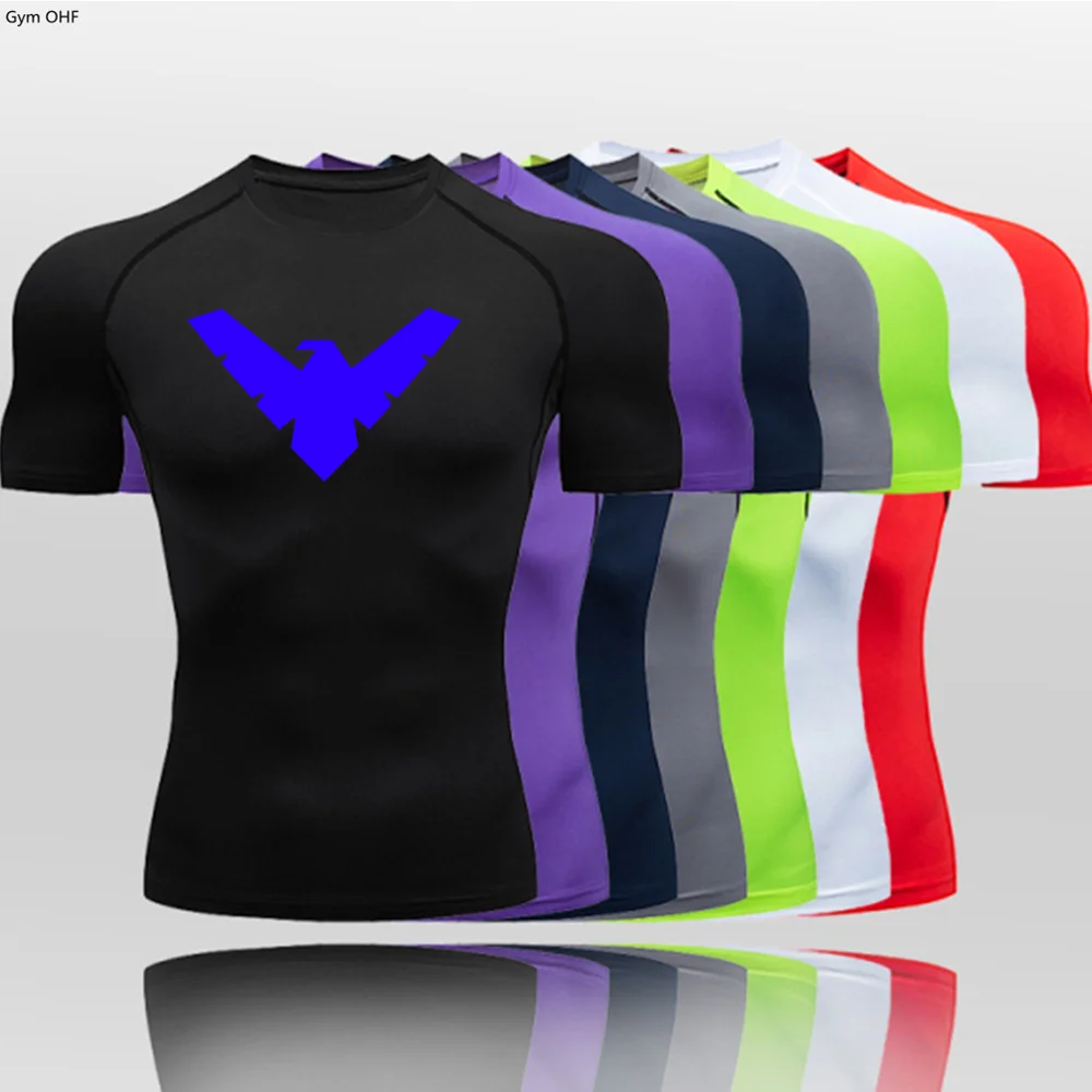 Compression Nightwing Print Tops For Men T Shirt Rashguard Jiu Jitsu Gym Fitness Running Training Shirts Jersey Short Sleeved - view 4