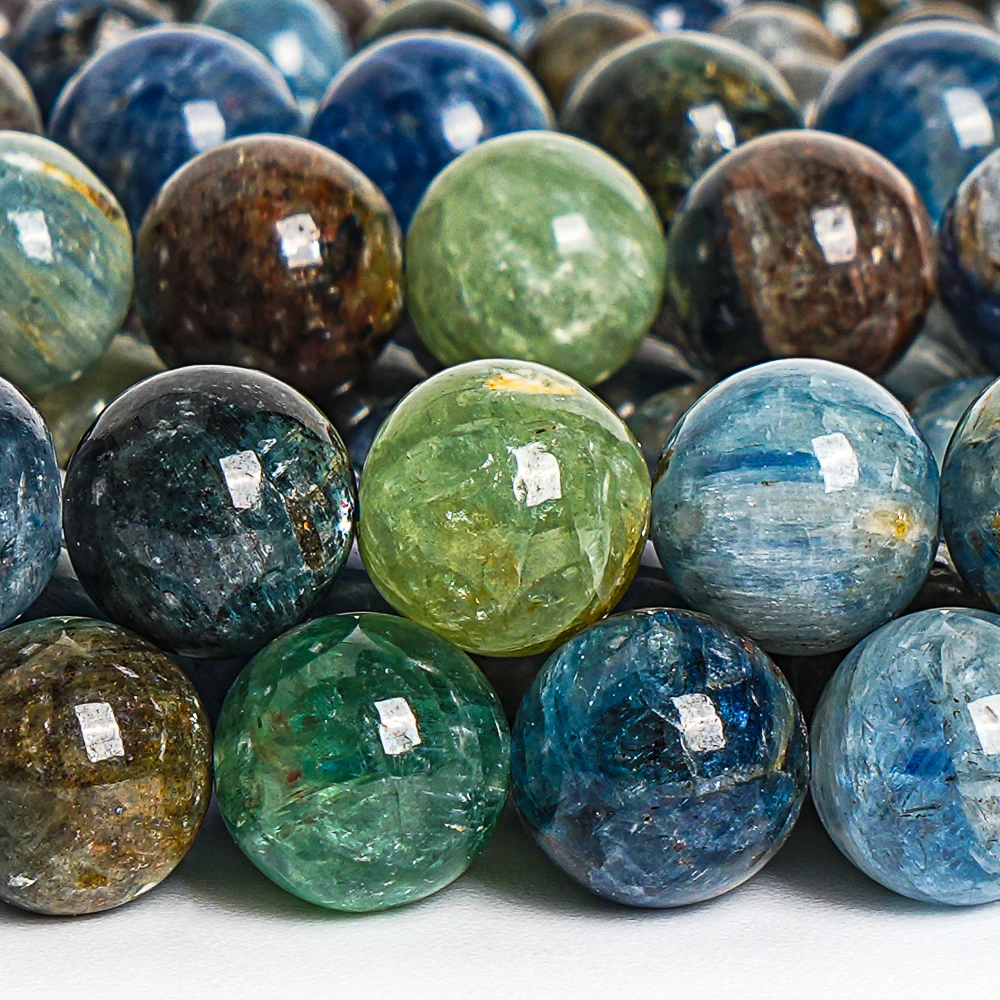 Natural Deep Green Blue Kyanite Stone Round Ball Shap Beads For DIY Jewelry Making Smooth Round 6-7mm 7-8mm 10-11mm