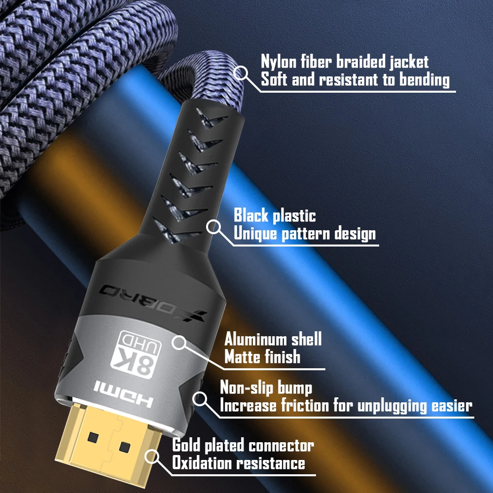 8K HDMI Cable 8K@60Hz 4K@120Hz 48Gbps Ultra High Speed HDMI2.1 Braided Cord For PC Laptop TV box PS4/PS5 RTX 3080 eARC HDR10+