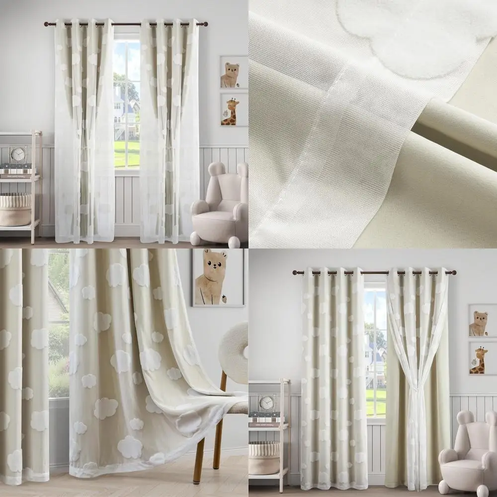 

72-двухслойные бежевые шторы с белыми облаками для детской комнаты, W52xL72, комплект детских штор