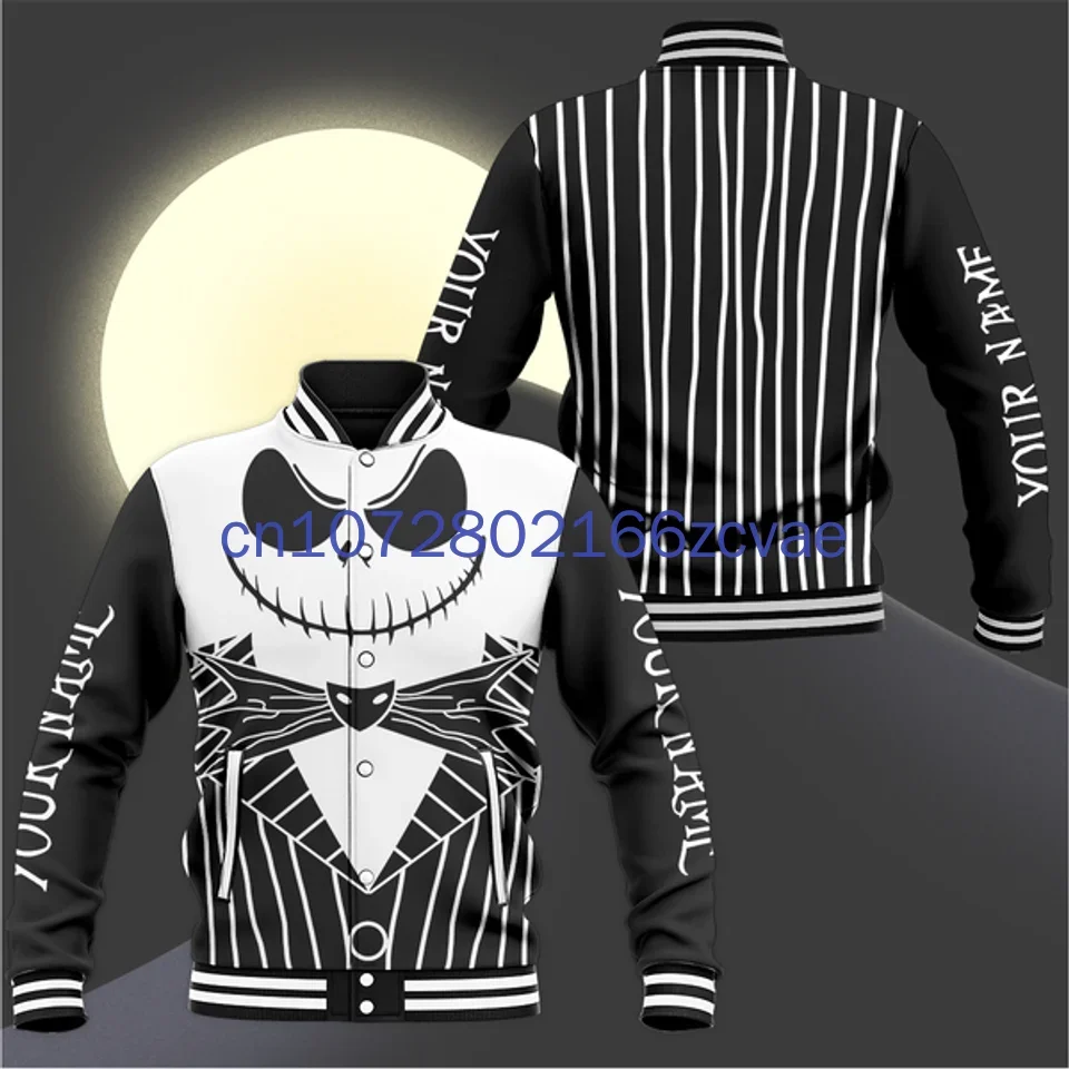 

Бейсбольная куртка на Хэллоуин New Jack Skellington, повседневная бейсбольная куртка Disney, уличная Мужская и Женская куртка оверсайз