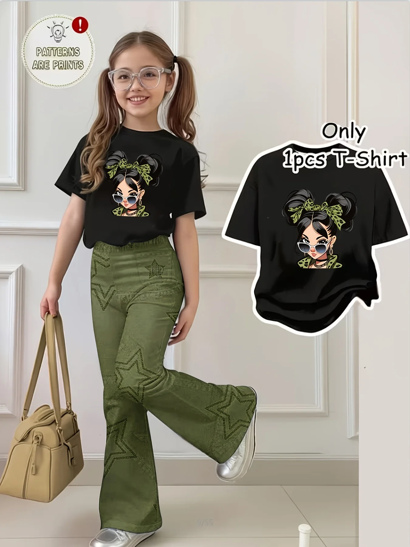 Fashion Trend Cartoon Girl Pattern Printed Girl Short Sleeved T-shirt(only One Top, Not Including Bottoms) Parent Child Clothing