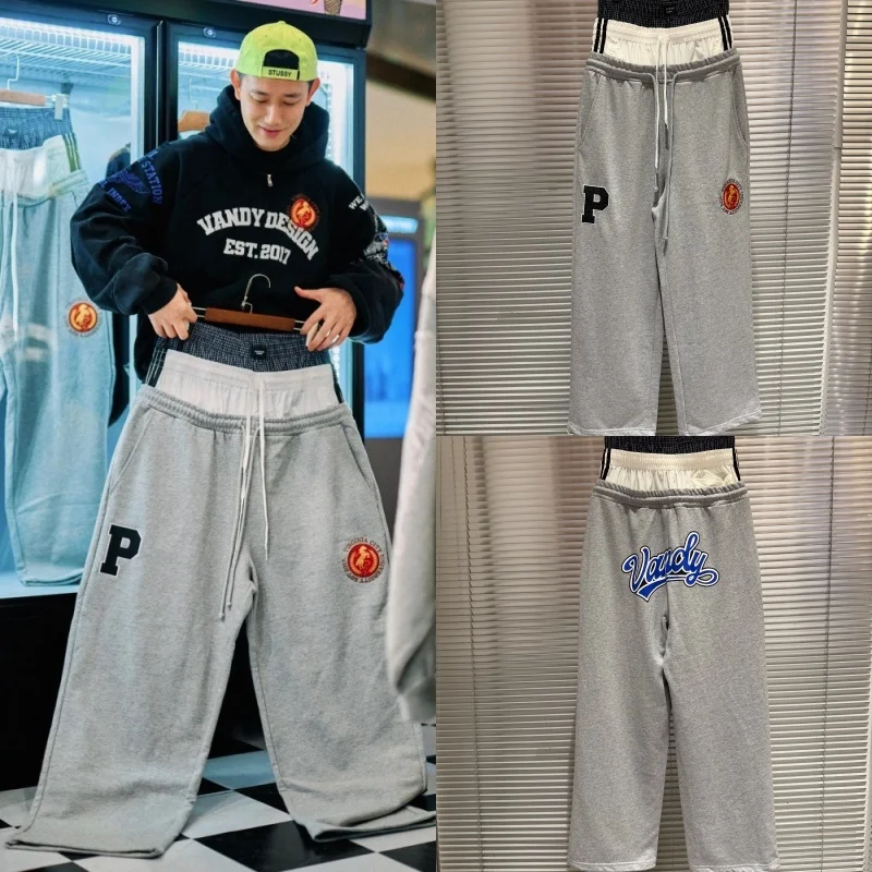 

AI Fashion Gray Creative Warhorse Emblem Embroidery Triple-Waist Drawstring Men Women Casual Loose-Fit Protocol Index Sweatpants