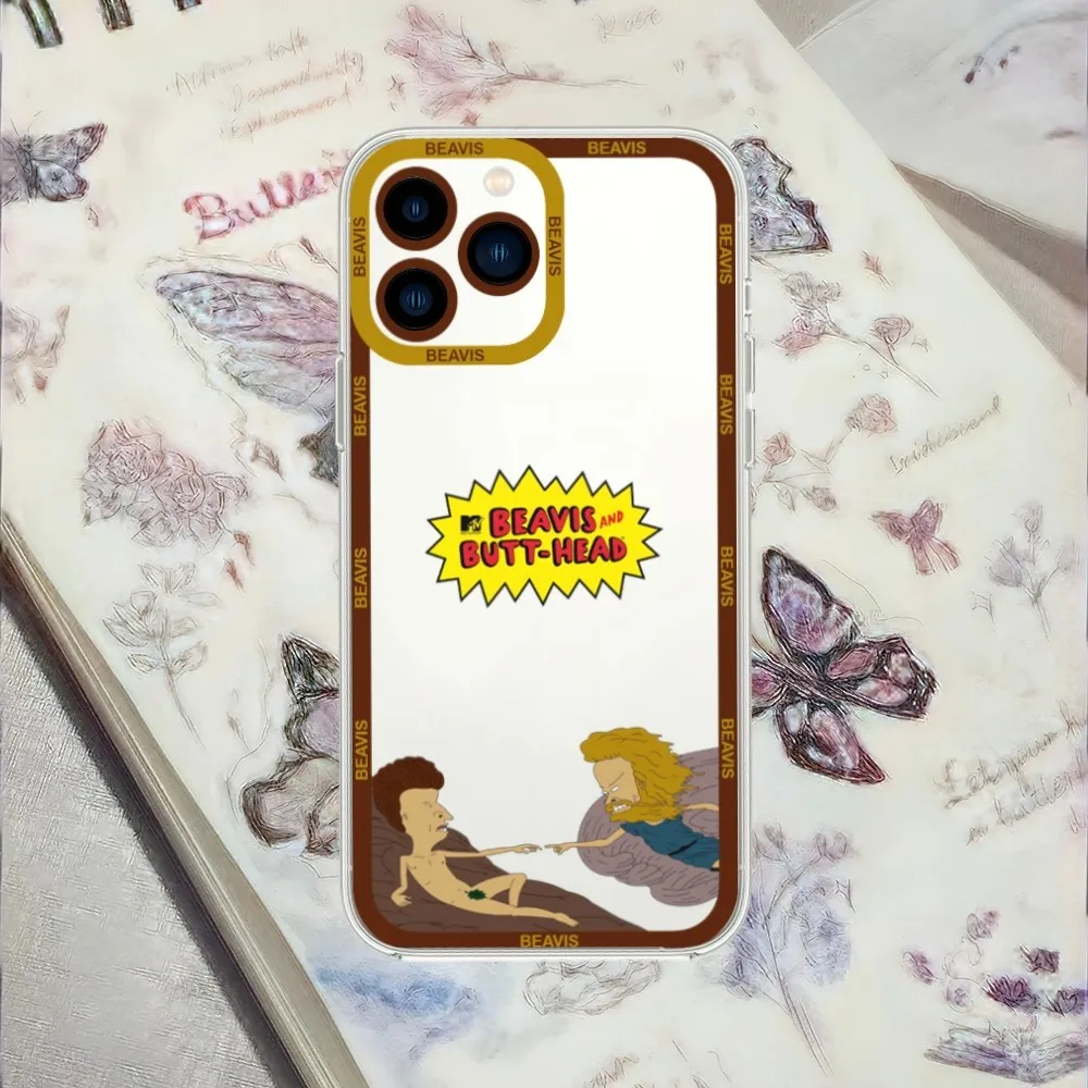 Cartoon B-Beavis B-Butt H-head Phone Case For iPhone 13 14 15 Mini 11 12 Pro Max Transparent Shell