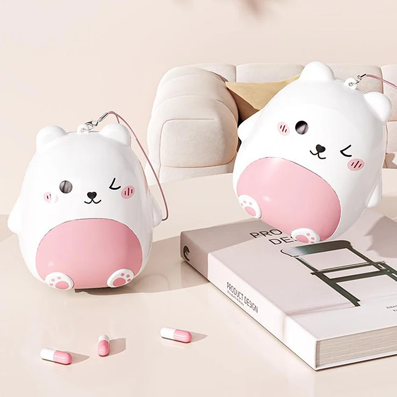 Cute Cartoon Bear Double-Layer Compartment Portable Plastic Pill Box Fashion Medicine Storage Organizer