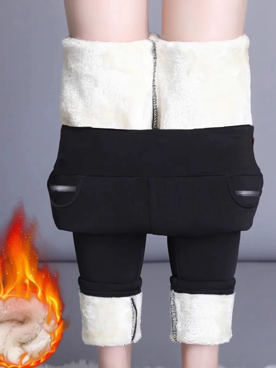 

Женские брюки-карандаш до щиколотки с высокой талией на подкладке, эластичные утягивающие повседневные брюки, большие размеры, осенне-зимняя одежда