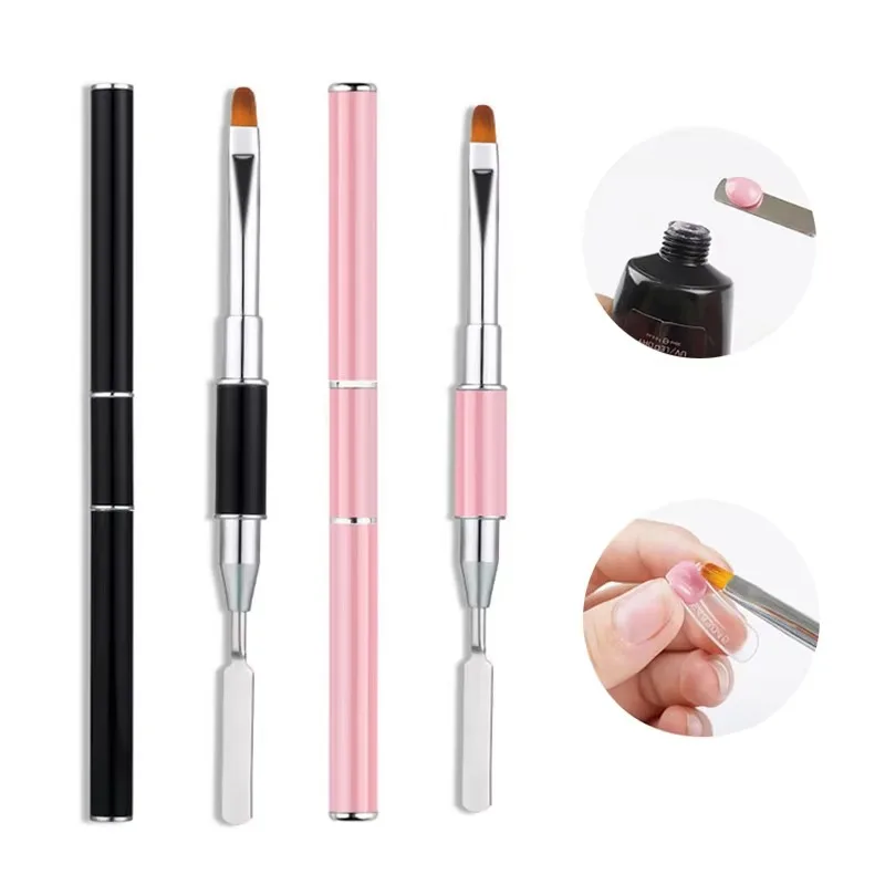 New Dual Ended Poly Nail Gel Brush Picker 2 IN 1 Design Nail Brush and Spatula Stainless Steel Gel for Nails Extension Gel Tool