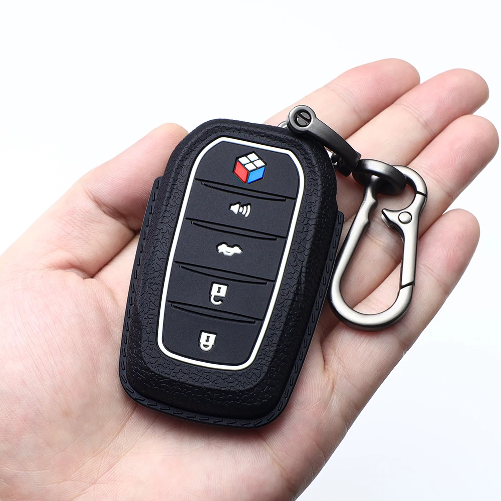 Silicone Key Fob Cover Striped Key Case with Keychain for Toyota 2025 Camry Tacoma Fortuner Corolla Venza Grand Highlander Rav4