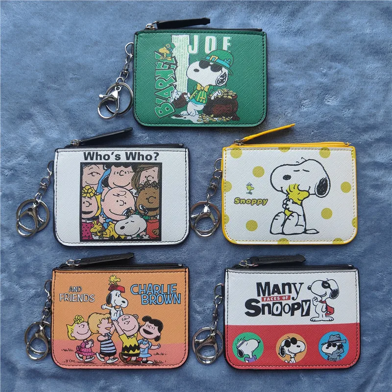 

Miniso Cartoon Charlie Snoopy Card Holder Coin Purse Puppy Leather Student Meal Card Holder Loose Wallet with Keychain