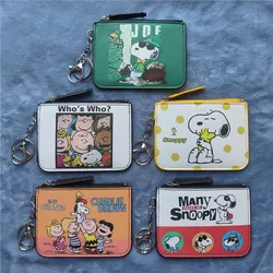 New Cartoon Charlie Snoopy Card Holder Coin Purse Puppy Leather Student Meal Card Holder Loose Wallet with Keychain