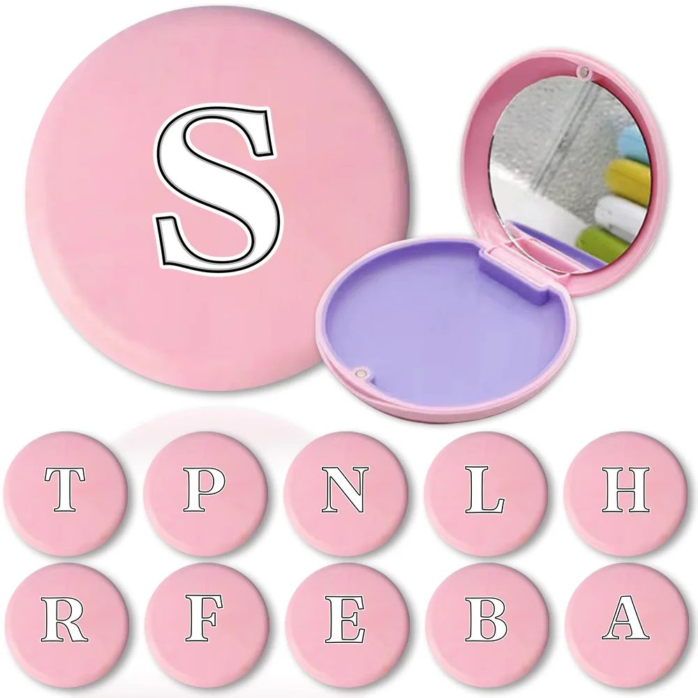 

Simple Teeth False Denture Box Orthodontic Braces Case with Mirror Portable Dental Retainer Magnetic Switch Black White Letter