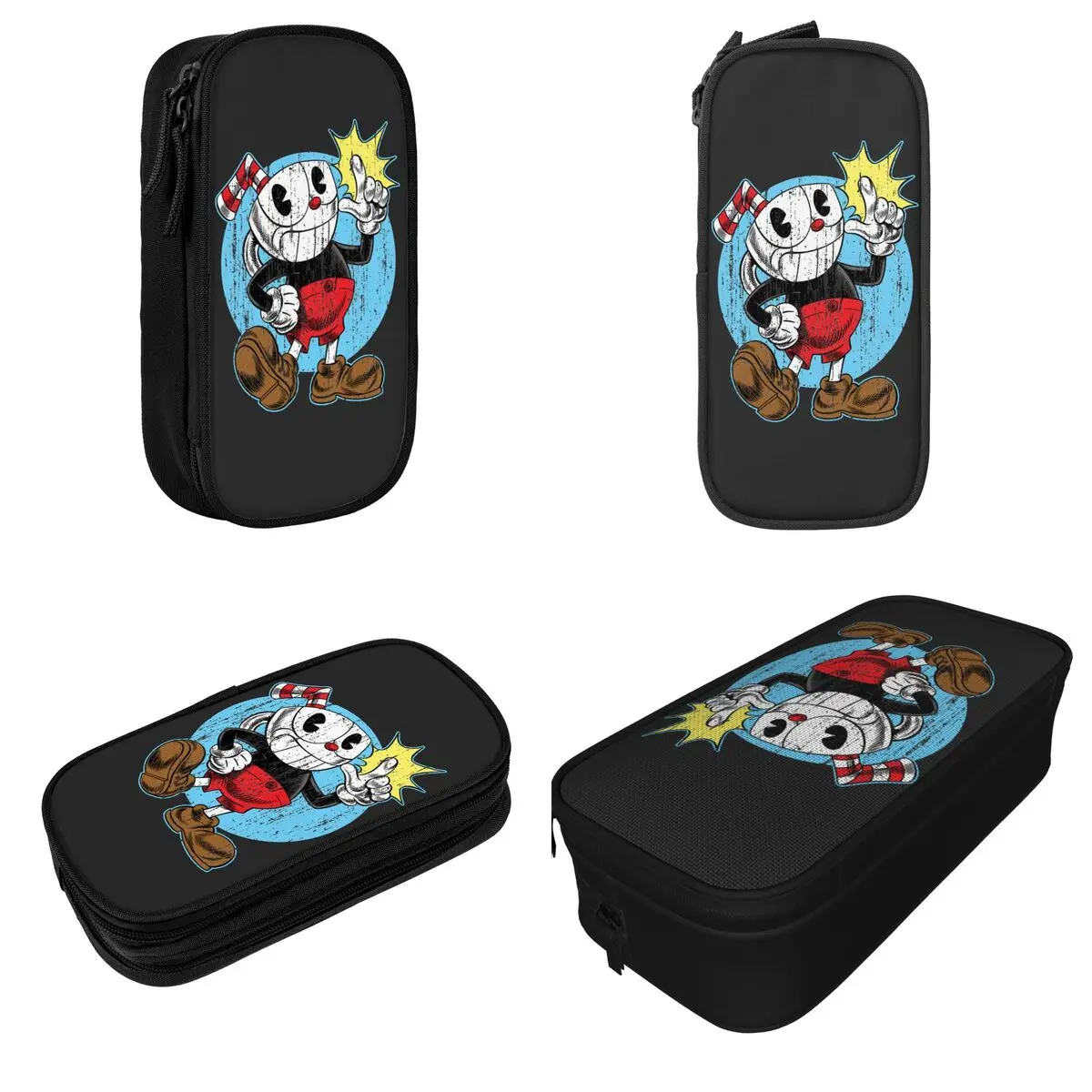 Imagem -02 - Cuphead Lápis Case Jogo Mugman Copo Mouse dos Desenhos Animados Gamer Pencilcases Caneta Titular Grande Capacidade Bolsa Material Escolar Presente Acessórios