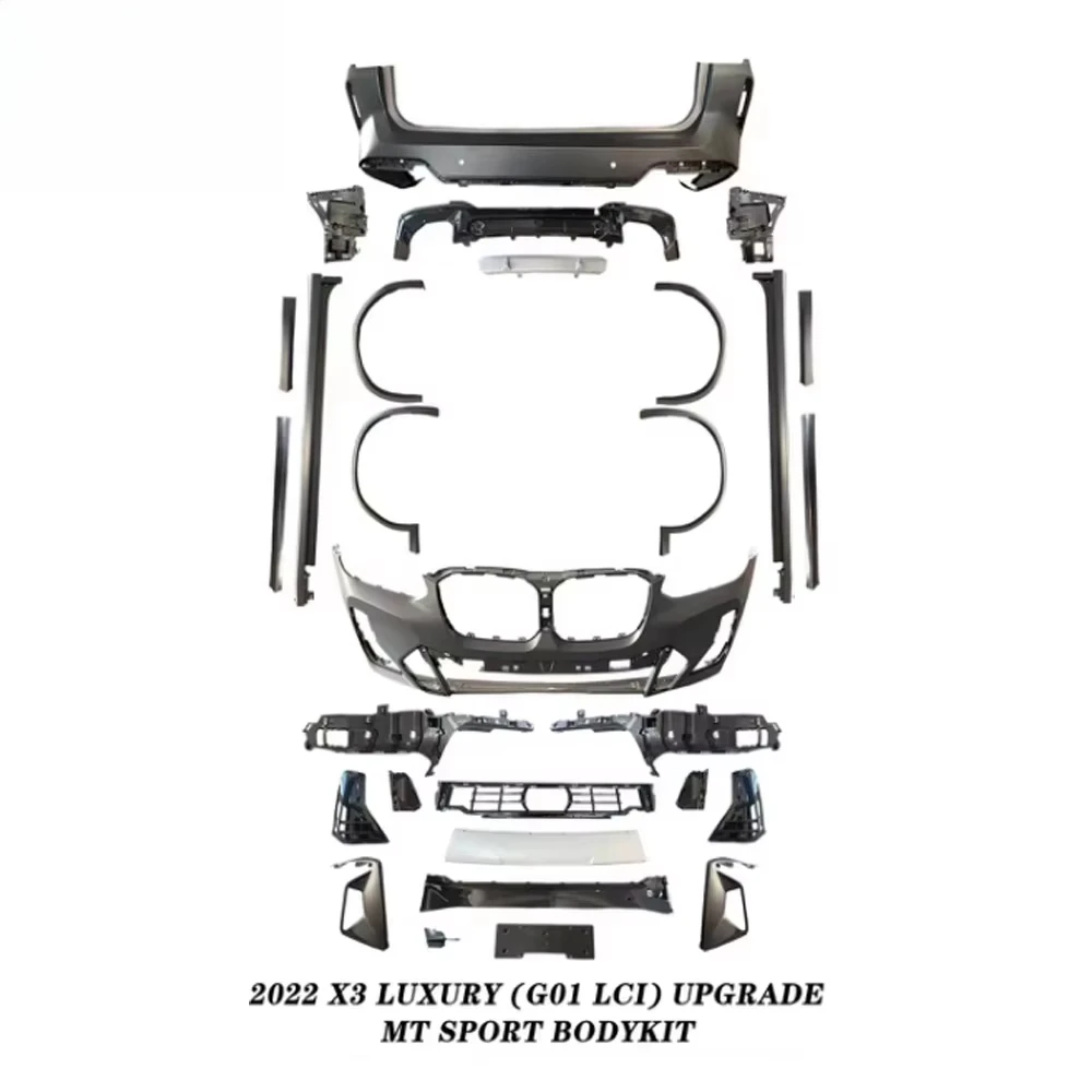 Eurocarparts 2022y for X3 Luxury G01 LCI Bolt-On Bodykit Upgrade Set Center Grille Front/Rear Bumpers Side Skirts-Primer Paint