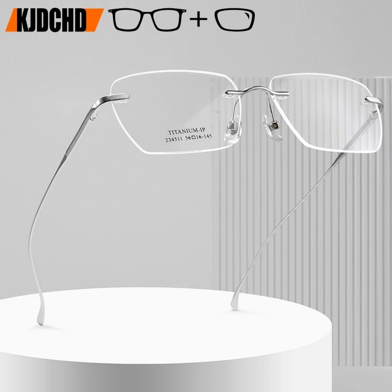 KJDCHD Men Rimless Optical Prescription Glasses Ultra-light Blue Light Blocking Myopia Hyperopia Progressive Eyeglasses Women