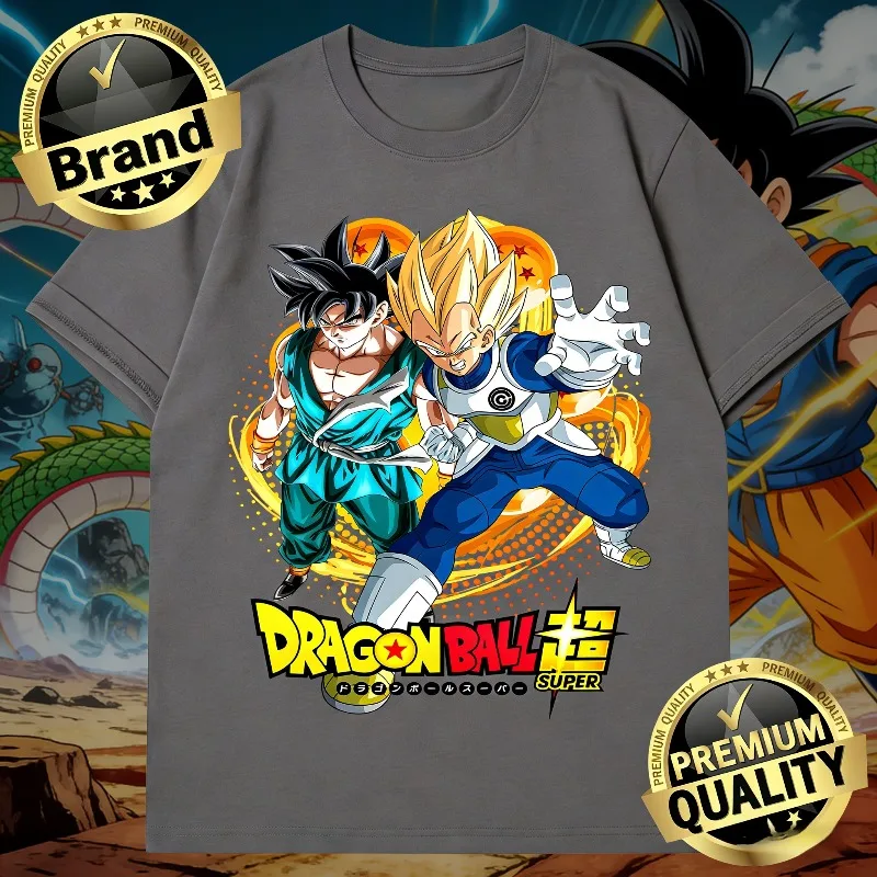 

Летняя футболка 2026 года в стиле ретро Dragon Ball, высококачественная хлопковая футболка оверсайз унисекс для мужчин, женщин и детей с принтом Гоку и Вегеты, аниме-футболка