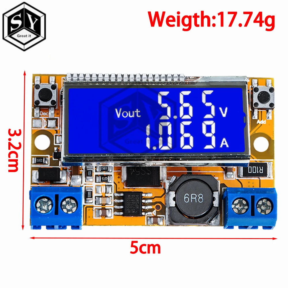 1PCS Dual Display DC DC 5-23V To 0-16.5V 3A Max Step Down Power Supply Buck Converter Adjustable LCD Step-down Voltage Regulator