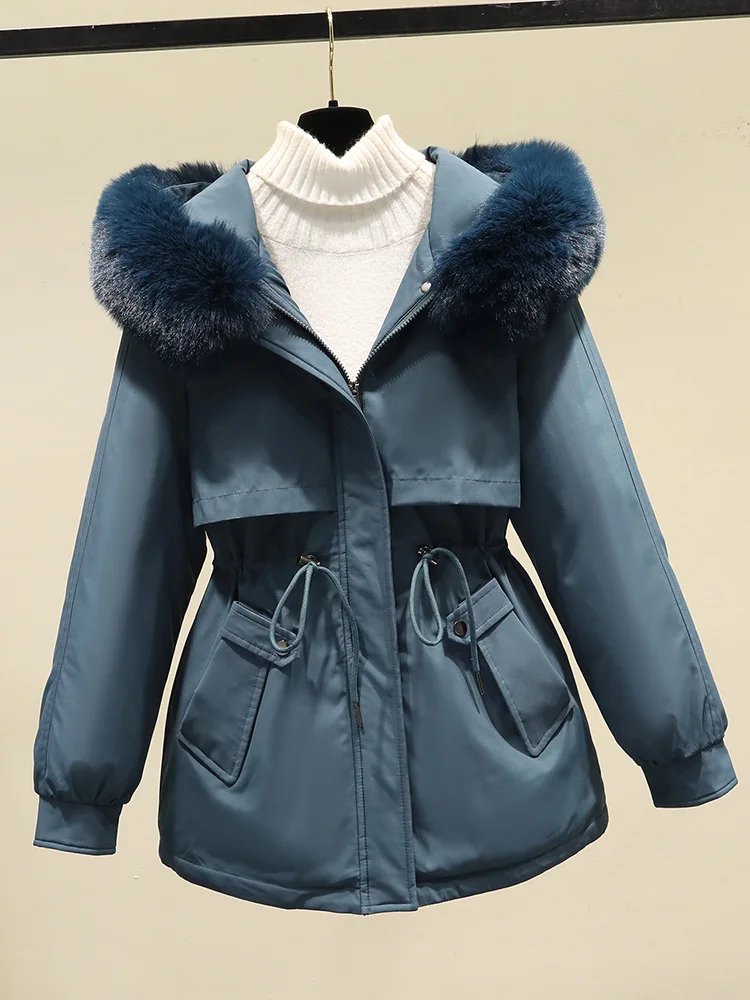 معطف نسائي دافئ للخريف من الكتان بتصميم عصري وبدون ياقة مع سحاب للإغلاق