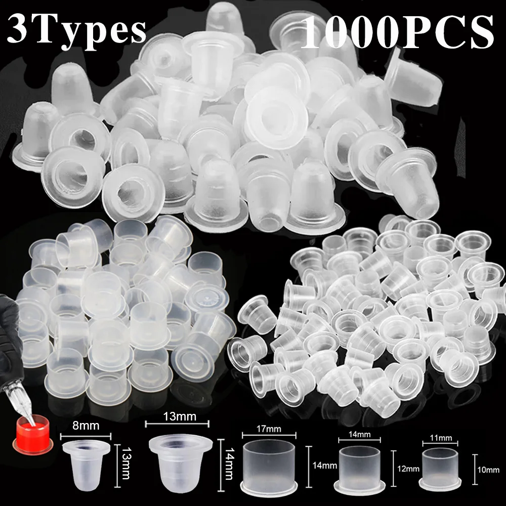 1000PCS Tattoo Ink Cups Silicone/Plastic Disposable Tattoo Pigment Container Caps S/M/L Ink Caps Permanent Makeup Accessories
