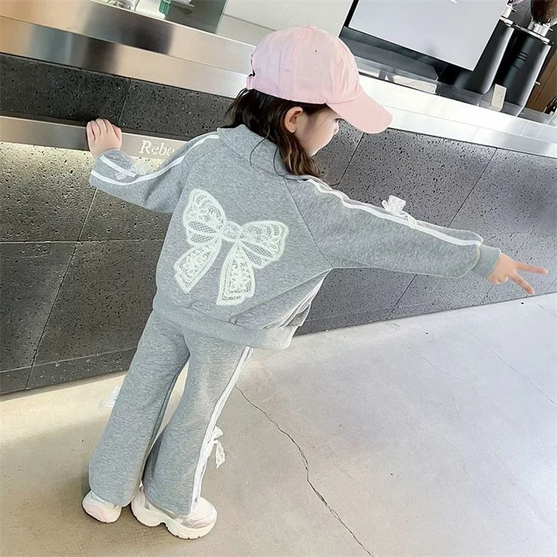 

Girls Bow Sets Autumn 2025 New Kids Casual Suits Children's Spring Sports Jackets+Pants 2Pcs Outfits Toddler Fashion Set 2-8Y