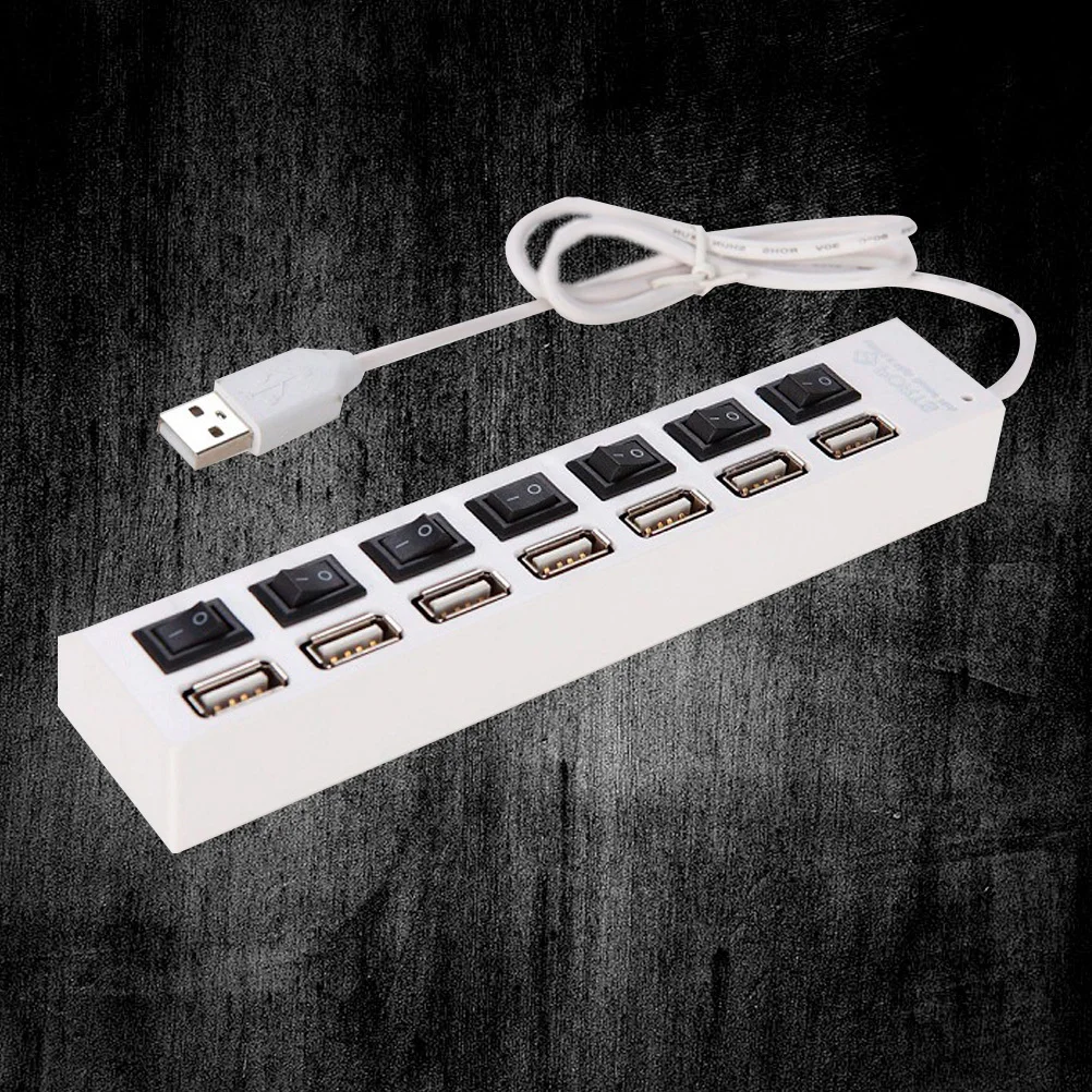 

7 Ports USB Hub 2.0 Fast Data Transfer Durable Material Individual Switch LED Status Indicator for Laptop Pc USB Hub