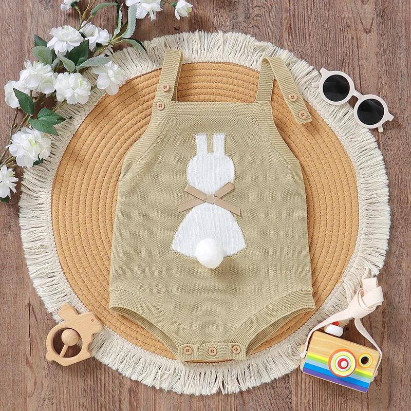 

Baby Bodysuit Knitted Cute Rabbits Infant Boy Newborn Girl Jumpsuit Sleeveless Summer Toddler Child Sling Clothes 0-18M Overalls
